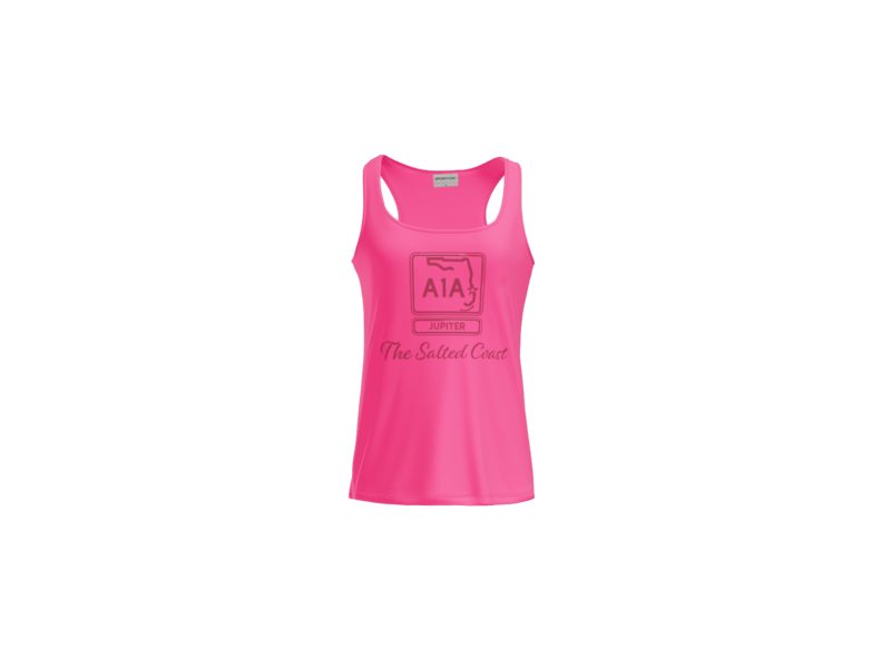 Jupiter Women’s Racerback Hot Pink Tank Top - Dusty Rose Logo
